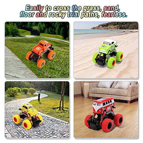 image for BBLIKE Pull Back Cars Toys, 4-Packs Monster Trucks Inertia Toys Fricti