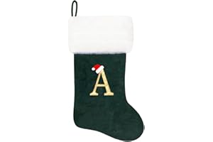 Eoocan 20 Inches Monogram Christmas Stockings Green Velvet with White Super Soft Plush Cuff Embroidered Xmas Stocking Classic Personalized Stocking Decoration for Family Holiday Season Decor(Letter A)