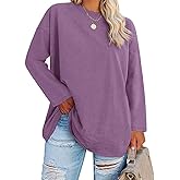 Fisoew Women's Plus Size Tops Long Sleeve Crew Neck Oversized T Shirts Loose Casual Tunics