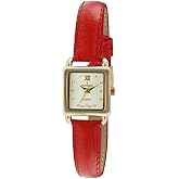 Women's 20mm Square Watch with Glossy Red Leather Strap