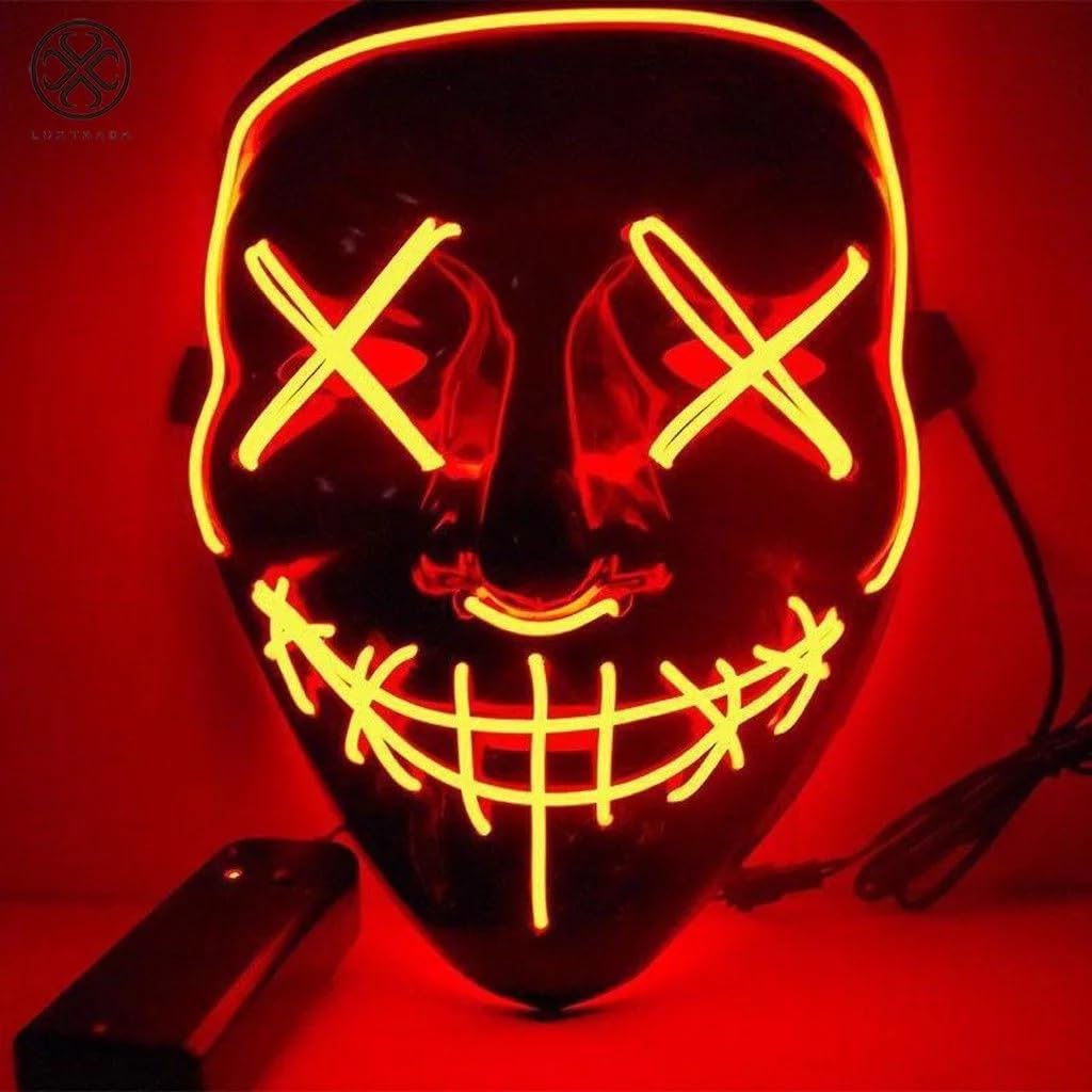 Orange LED Light Up Stitched Purge Mask, 3 Light Modes Colourful Rave Full Face Mask Cosplay Glow for Halloween/Christmas/Bonfire Night/Festival Costume Party Accessories