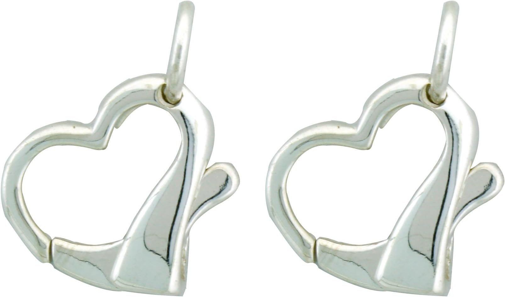 Sterling Silver Large Heart Lobster Claw Clasp with Open Jump Ring, 16 x 17mm