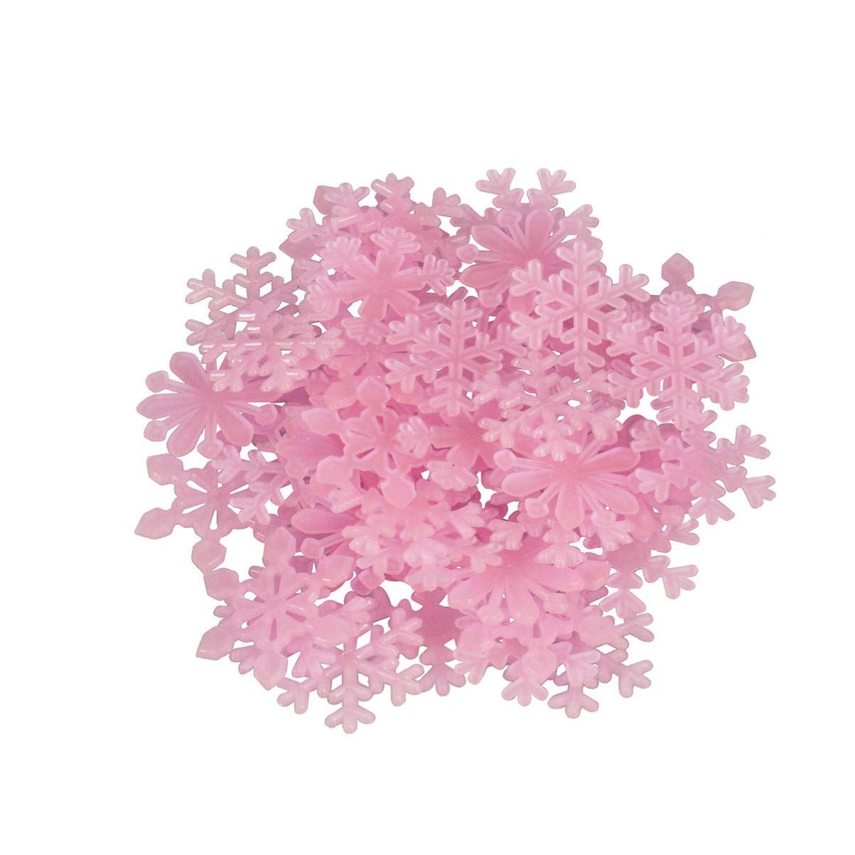 Amosfun 50pcs Christmas Glow in The Dark Wall Stickers 3D Snowflake Window Decal DIY for Xmas Holiday Party Wall Decoration (Pink)