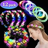 12 Pack Party Favors for Kids Adults, 6 LED Flower Headbands for Women 6 Glow Sticks Bracelet Mardi Gras Glow in The Dark Party Supplies Led Flower Crowns Glow Party Accessories Light Up Toys Bulk