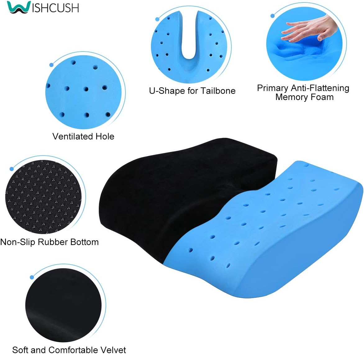 Wishcush Memory Foam Seat Cushion and Lumbar Support for Office Chair, Desk Chair Cushions Ergonomically Designed for Coccyx, Tailbone, Butt and Lower Back: Home & Kitchen