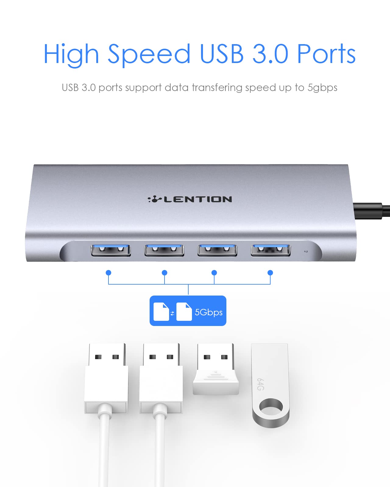 LENTION USB-C Multi-Port Hub with 4K HDMI Output, 100W PD, 4 USB 3.0 5Gbps Compatible 2024-2016 MacBook Pro, New Mac Air & Surface, Chromebook, iPhone 15, More, Stable Driver Adapter (C35, Space Gray)