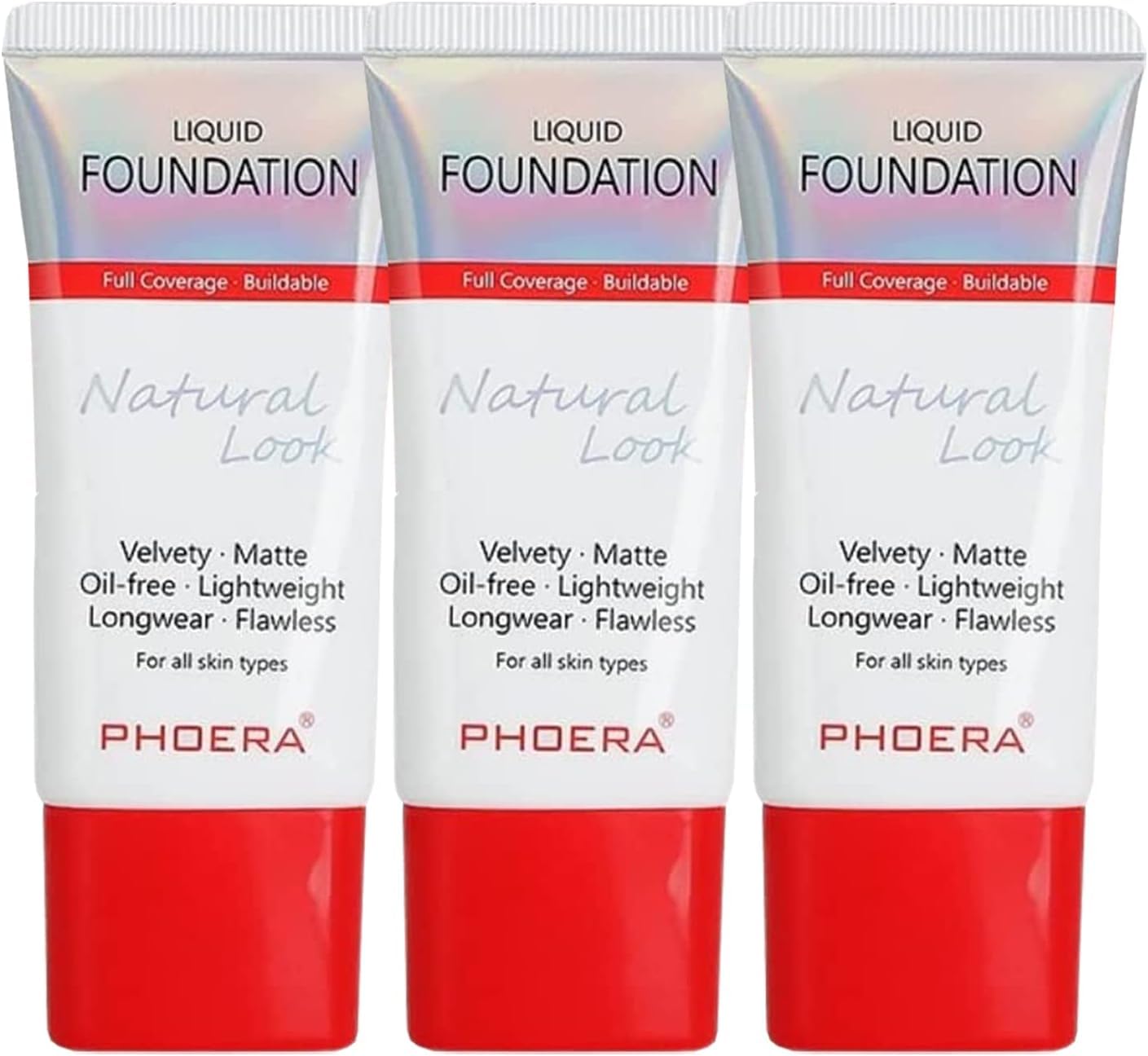 Glamza Phoera Foundation Full Coverage Makeup Set - 24hr Long Lasting Oil Control - Same Foundation Smarter Packaging - Inc x3 30ml Foundation & Silicone Blender Sponge (102 Nude)