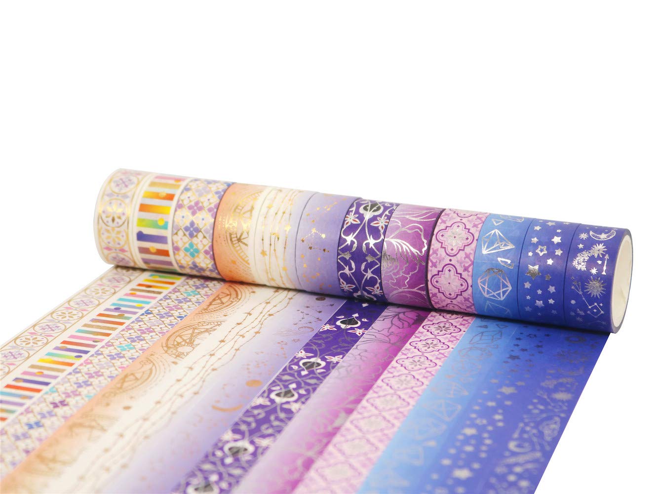 YUBBAEX Poetic Gold Washi Tape Set VSCO Floral Silver Foil Masking Tape Decorative for Arts, DIY Crafts, Bullet Journal Supplies, Planners, Scrapbook, Card/Gift Wrapping -15mm- (Purple Night 12 Rolls): Industrial & Scientific