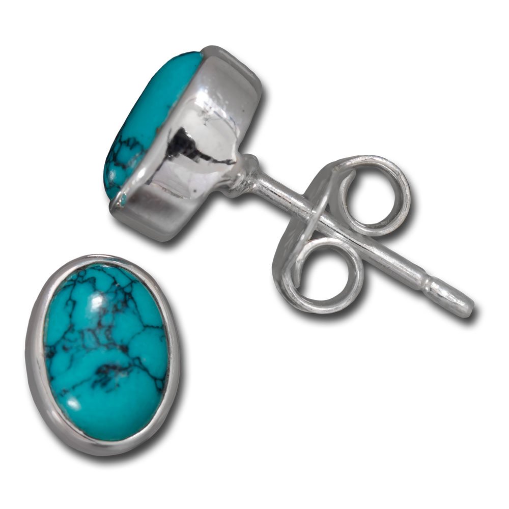 I-be 6 x 8 mm turquoise gem stone stud earrings, 925 silver, 357412