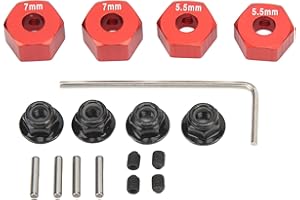 plplaaoo 4Pcs RC Wheel Hub, 14mm RC Wheel Hex, Aluminium Alloy 14mm Diameter 5.5mm 7mm Thickness Accessory Set Kit for Traxxas 1/10 Slash 4x4 Rustler Stampede Slash 2WD (red)