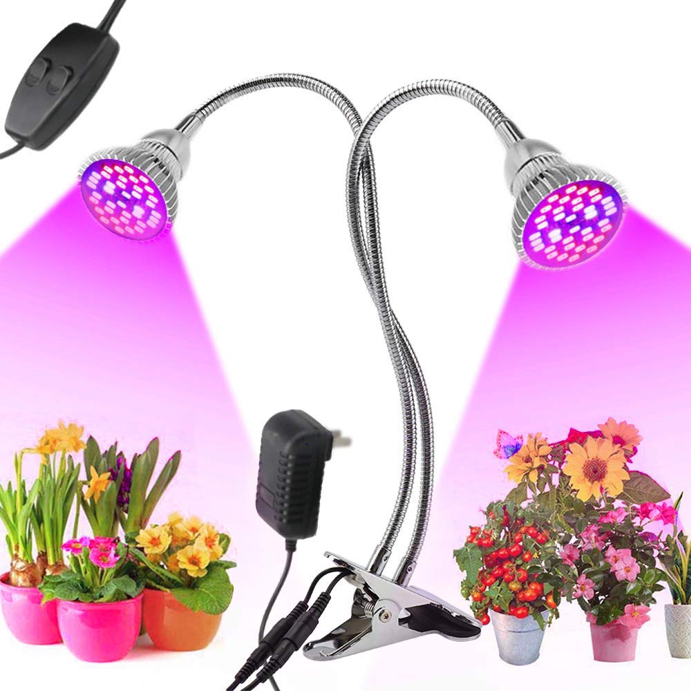 Flowlamp Plant Lamp, 80 LED Full Spectrum Dual Head Grow Light, 60W LED, 360°Adjustable Gooseneck for Indoor Plants