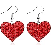 Valentines Earrings for Women Galentines Gifts Red Pink Heart Rhinestone Dangle Valentines Day Outfit Accessories Jewelry