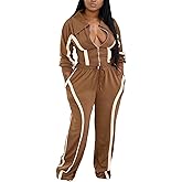YOOTIKO Womens Sweatsuits 2 Piece Set Zipper Jacket Drawstring Straight Leg Pants Set Striped Lounge Set
