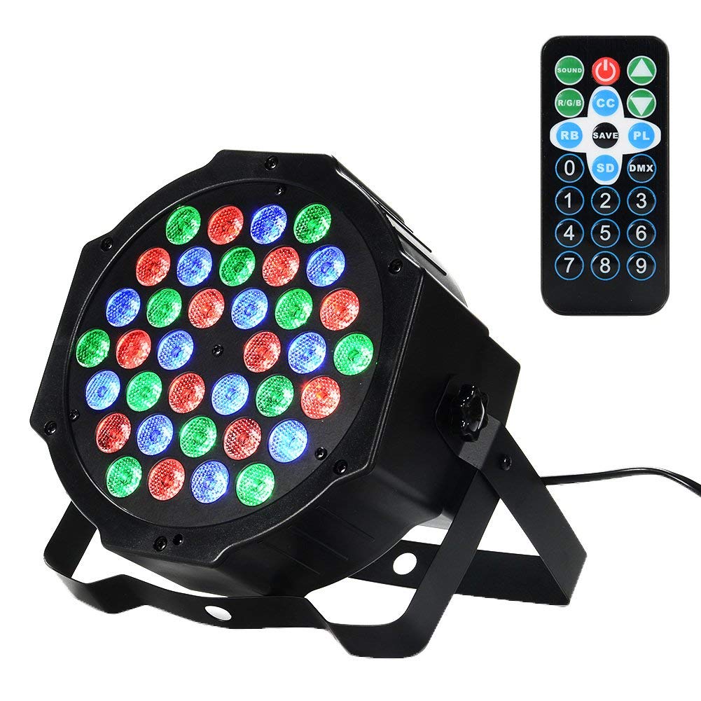 Litake Stage Lights,36 LEDs Party Lights 7 Lighting Modes Disco DJ Lights RGB Colorful Strobe Lights Flexible Remote Control DMX Control Par Lights with UK Plug