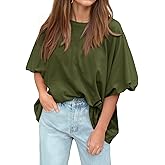 Tankaneo Womens Oversized Puff Short Sleeve T Shirt Summer Casual Crew Neck Tunic Tops Loose Fit Basic Tees