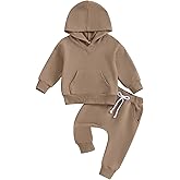 Lukivech Toddler Baby Boy Girl Clothes Solid Color Hoodie Sweatshirt Top and Jogger Pants Set 2 Piece Fall Winter Outfits (Coffee, 2-3 Years)