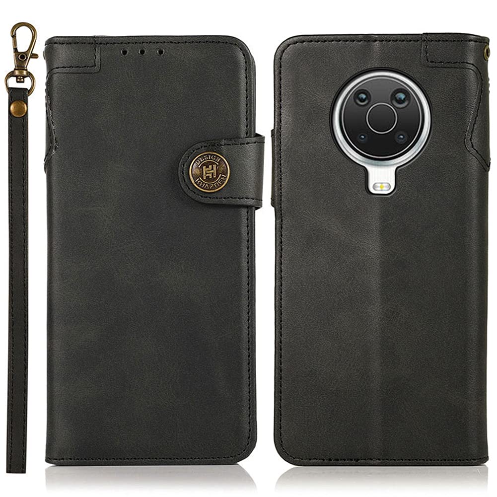 Case for Nokia G10 Case, Premium Genuine Leather Wallet Cover with Lanyard Card and Cash Slots, Flip Magnetic Closure Shell Phone Case for Nokia G10, Black