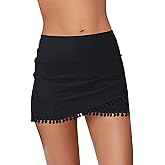 GRAPENT Women's High Waisted Bikini Bottoms Ruched Swimsuit Tulip Hem Swim Skirt
