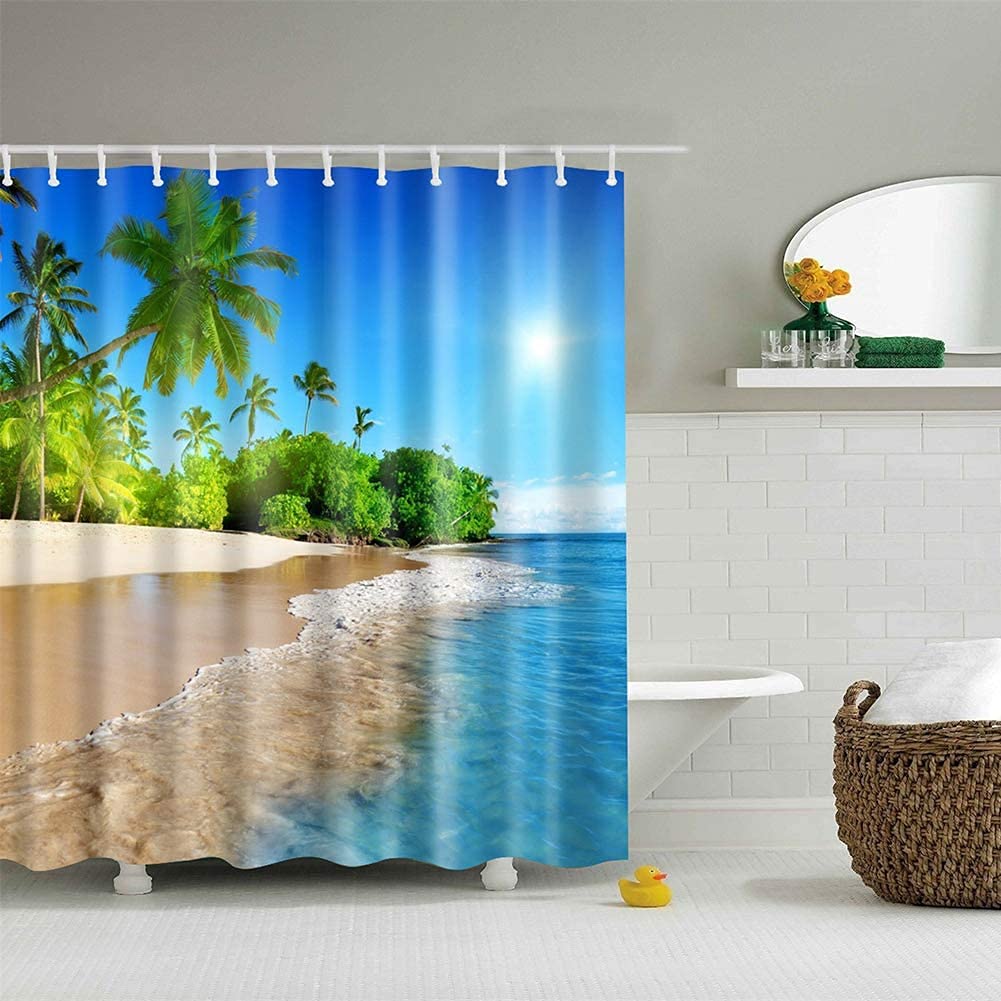 CIUJOY Beach Shower Curtain, Anti-Mould Waterproof Polyester with 12 Hooks, for Bathtub and Shower in Bathroom 71" x 71"