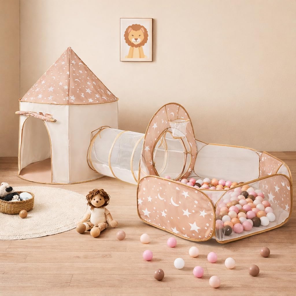3 in 1 Kids Play Tent with Tunnel, Pop Up Play Tent with Ball Pits for Toddlers tunnel toys for toddlers 1 2 3 year birthday gift, Toddler Tents Indoor/Outdoor Playhouse