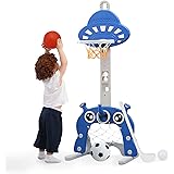 KUSARKO Kids Basketball Hoop Stand - Portable Kids Basketball Goal Adjustable Height with Balls (Blue)
