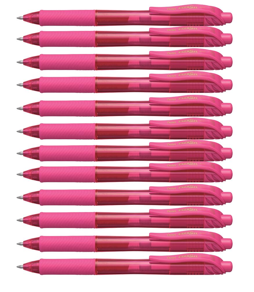 Pentel EnerGel BL107-P Gel-Ink Roller Ball Pens with Click Top, 0.35 mm - Pink (Pack of 12)