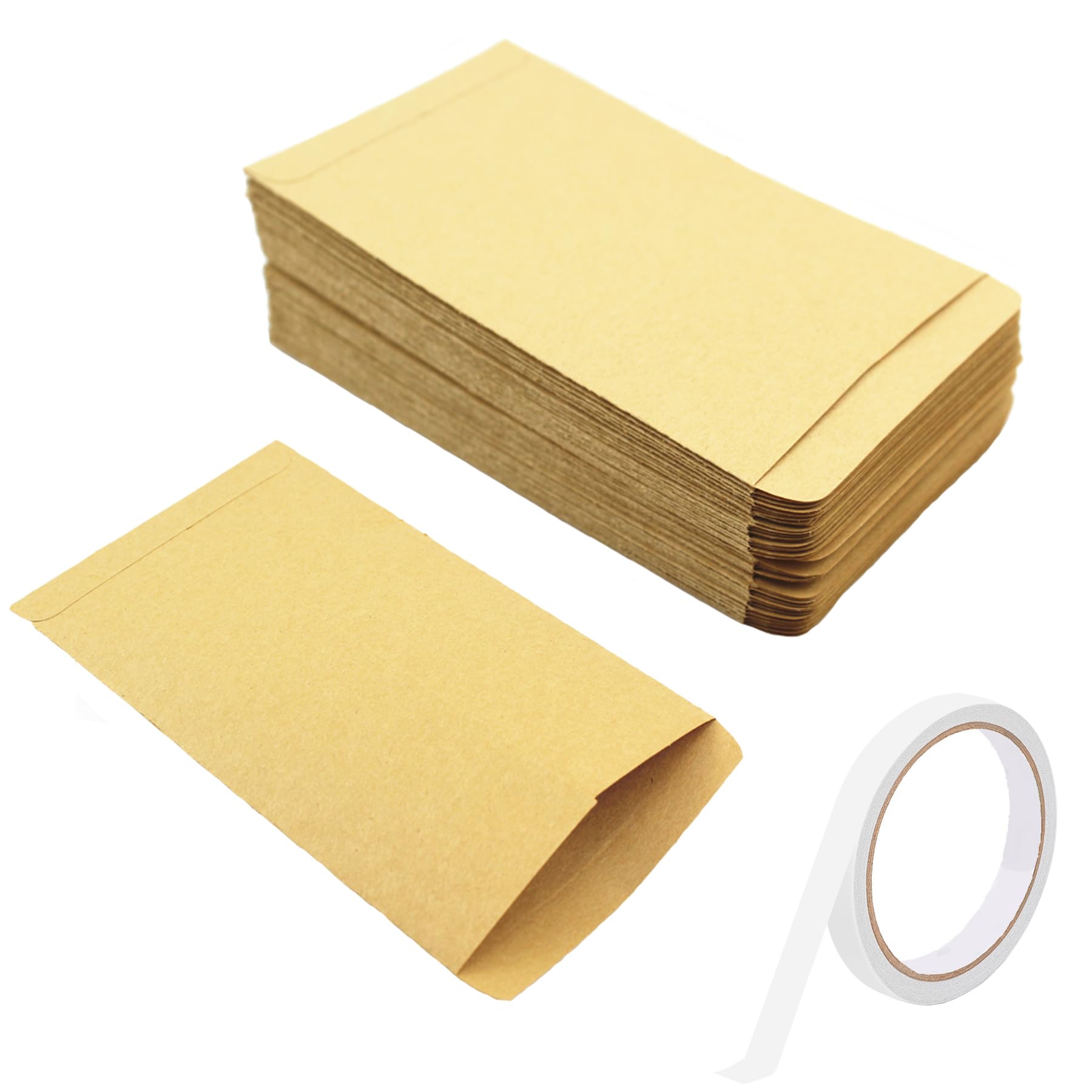 Yunpo tech 100 Pieces Kraft Paper Envelope 16.5x10 cm Brown Paper Envelopes Bags for Wages Coins Notes Beads Seed Envelope