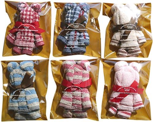タオルの萩原 可愛いタオルハンカチで作った手造りベアー クマ ６個セット 色柄おまかせ ラッピング袋入り ベア6p