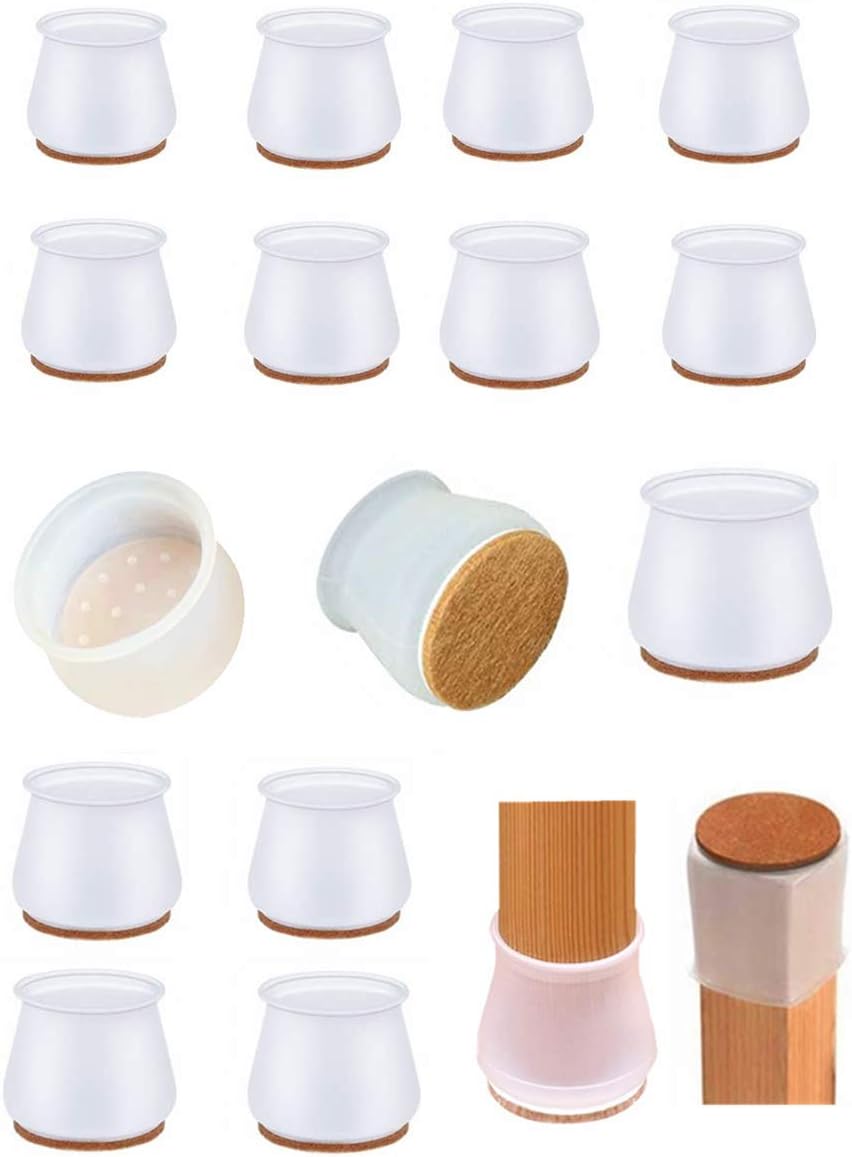 Upgrade Silicone-Felt Bottom Chair Legs Cover Floor Protectors Caps, 24pcs Furniture Silicone Fit on Round/Square Diameter1.1-1.9inch Chair Table Feet Anti-Slip Bottom Prevent Scratches NO Noise