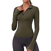 LOMON Womens Long Sleeve Workout Tops Quick Dry Quarter Zip Pullover Crop Yoga Athletic Slim Fit Shirts
