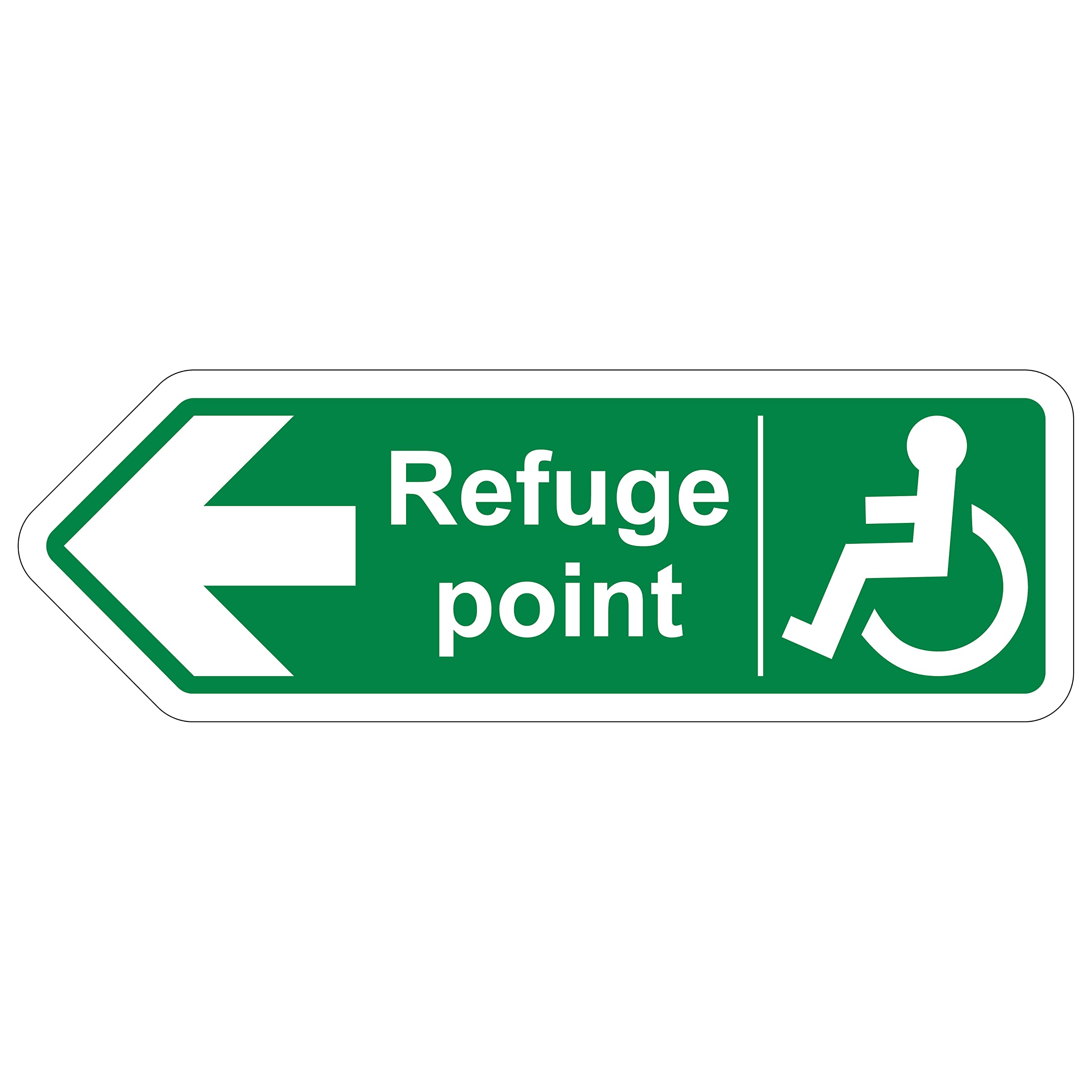 V Safety Shaped Safety Sign - Refuge Point Arrow Left - 600X200 - 1MM Rigid Plastic