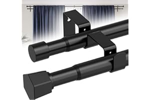 POSKENA Black Double Curtain Rods for Windows,1 Inch Modern Heavy Duty Double Curtain Rod 30 to 100 Inch for Windows,Easy to Install, with Stable Brackets, Suitable for Bedrooms and Outdoors