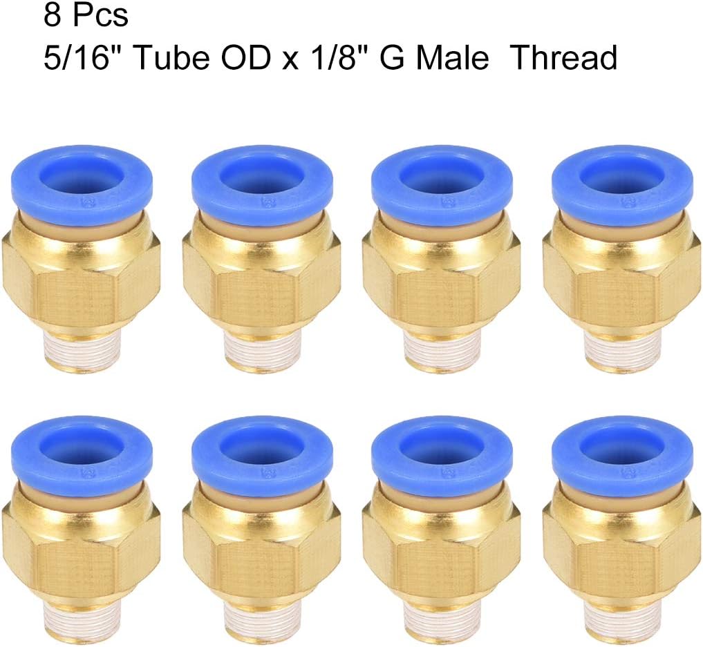 sourcing map Straight Pneumatic Push to Quick Connect Fittings G1/8 Male x 8mm Tube OD 8pcs, Gold,blue, G1/8 x 8mm - Image 4