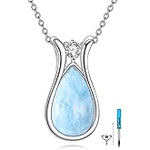 HOPEEZZ Larimar Urn Necklace for Ashes Sterling Silver Urn Necklace Cremation Jewelry Gift for Women