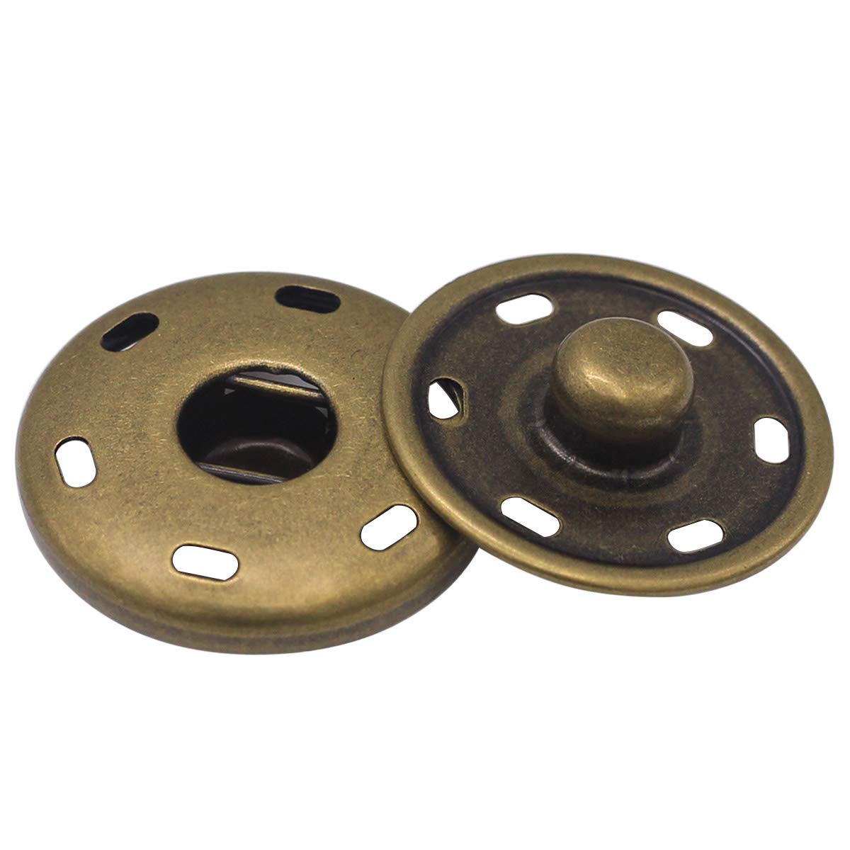 20 Sets Antique Brass Sew On Snap Fasteners Metal Snap Button Rust Proof Press Studs (19mm)