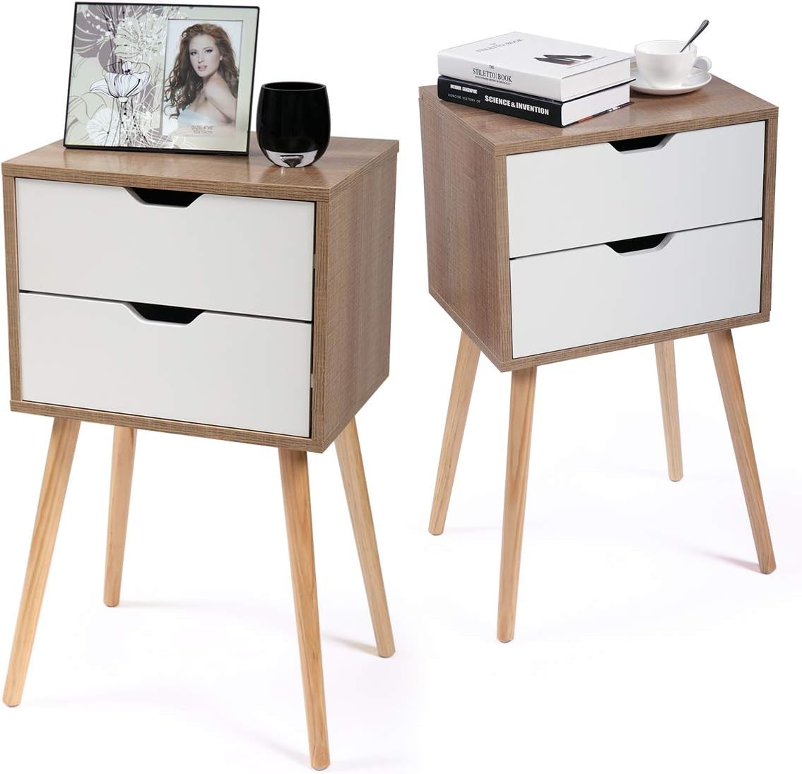 Tobbi Set of 2 Nightstand Bedside Table Sofa End Table Bedroom Decor 2 Drawers Storage