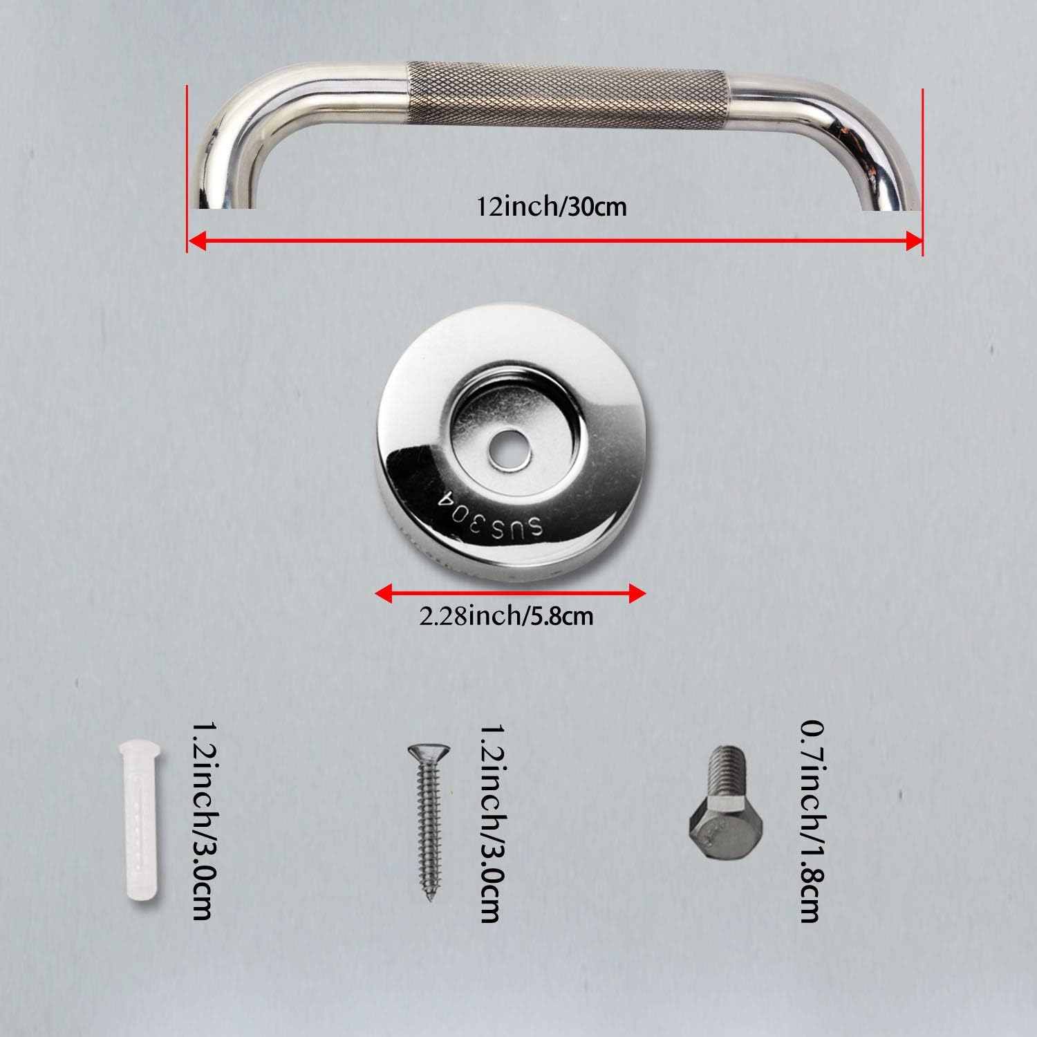 2 Pack Anti-Slip Bath Grab Bar Handle, Chrome Stainless Steel Bathroom Balance Bar Sturdy Shower Safety Hand Rail Support for Elderly, Handicapped, Pregnant Women, Child: Health & Personal Care