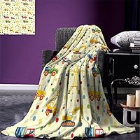 smallbeefly Kids Throw Blanket Construction Machines Toys Print Colorful Dots Lorry Digger Truck Tractor Themed Print Warm Microfiber All Season Blanket for Bed or Couch