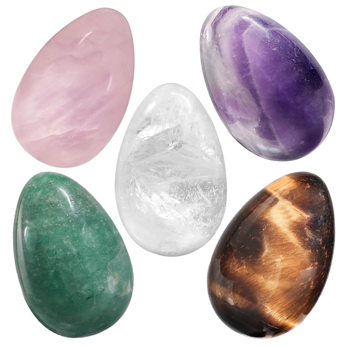 Nupuyai 5pcs Various Stones Crystal Egg Pocket Stones Set for Anxiety Healing, Polished Carved Worry Stones for Chakra Reiki Meditation
