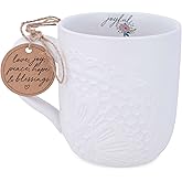 Lighthouse Christian Products Joyful Lace Textured White 16 Ounce Ceramic Mug