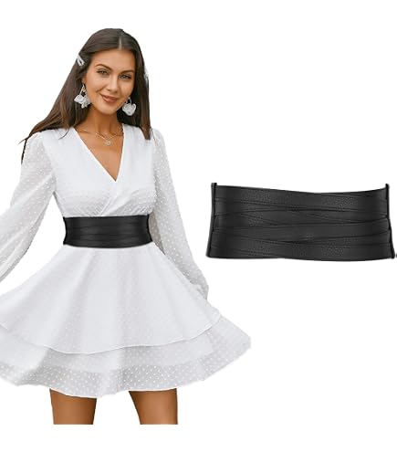 Ceinture Large Dentelle Et Cuir PU Pour Femme - Noir, Réglable, Style Mode
