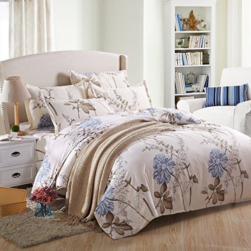 SSECHUN Floral Design Series Bedding Set 4 Piece Duvet Cover Set with Zipper, Velvety Soft Breathable Durable Hypoallergenic and Wrinkle Resistant (King/Ca King, Beige)