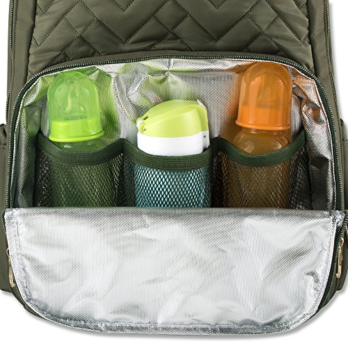 Fisher Price Diaper Bag Backpack - Signature Collection, with Cell Phone and Tablet Pockets and Stroller Clips (Olive)