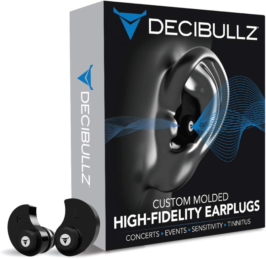 Decibullz - Custom Molded High Fidelity Earplugs - Hearing Protection for Musicians, Concertgoers, and Sensory Disabled - Black: Health & Personal Care