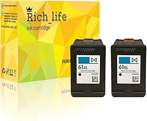 Rich_life Remanufactured Ink Cartridge Replacement For HP61XL HP 61XL Black Inkjet Cartridges Compatible HP Printer Deskjet ENVY Officejet 2 Pack (Black)