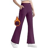 JOCMIC Girls Fleece Lined Flare Leggings High Waist Bell Bottoms Yoga Pants for Kids Girls Athletic Leggings with Pockets