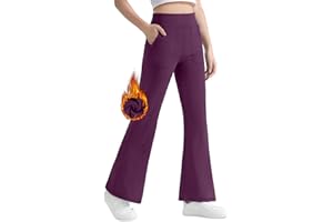 JOCMIC Girls Fleece Lined Flare Leggings High Waist Bell Bottoms Yoga Pants for Kids Girls Athletic Leggings with Pockets