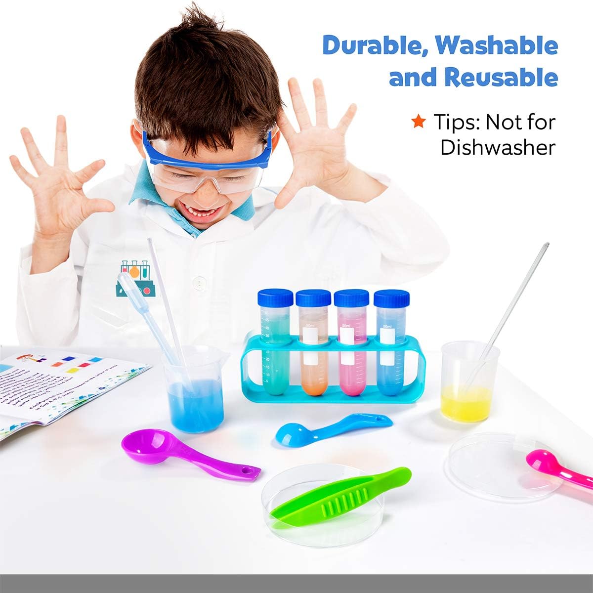 D-FantiX Kids Science Experiment Kit with Lab Coat, 36Pcs Pretend Play Science Kit with Goggles Spoons Toy Laboratory Set Role Play Scientist Costume STEM Toys Gift for Toddlers Age 3 4 5 6 7 8 9 10: Toys & Games