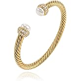 Fettero Gold Cuff Bangle Bracelets for Women - 14K Plated Adjustable Open Cuff Gold Bangles Charm Elegant Twisted Cable Bangle Friendship Bracelets Lightweight Bracelet for Dainty Jewelry