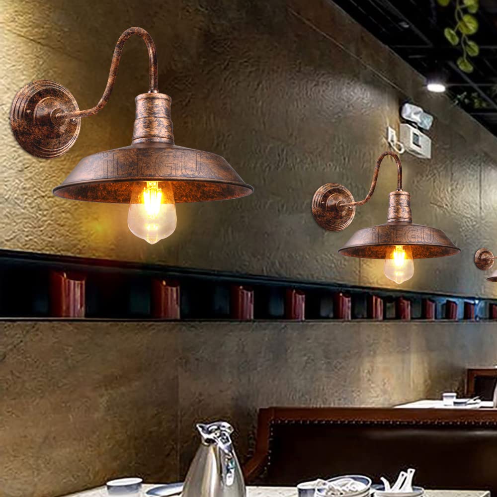 iDEGU 2 Pack Vintage Wall Lights, 26CM Industrial Wall Sconces Indoor E27 Edison Wall Lamp Shade Retro Wall Light Fixture for Loft Bedroom Kitchen Office (Copper Rust)
